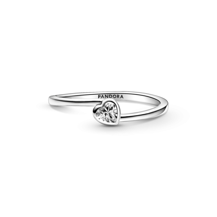 Clear Tilted Heart Solitaire Ring