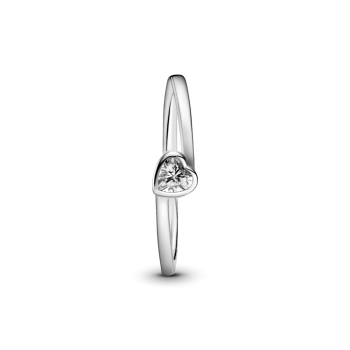 Clear Tilted Heart Solitaire Ring