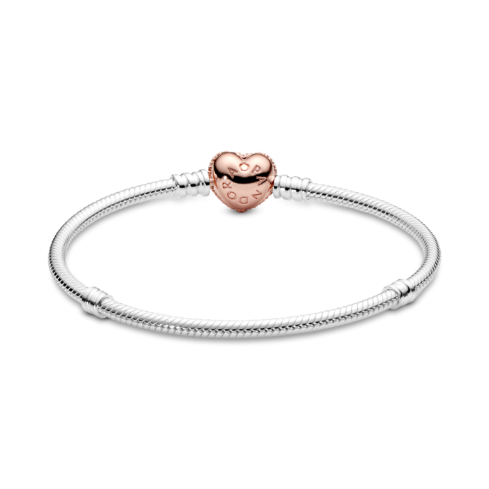 Pandora Moments Pavé Heart Clasp Snake Chain Bracelet