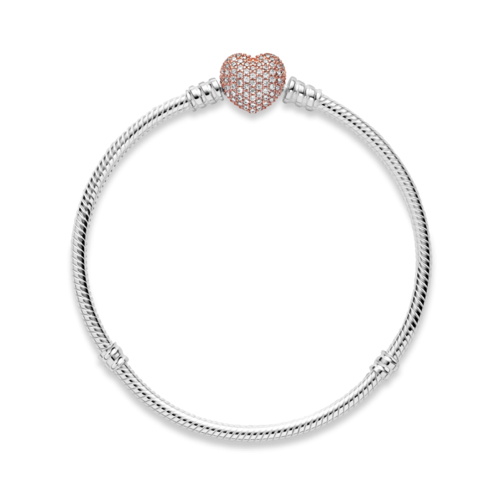 Pandora Moments Pavé Heart Clasp Snake Chain Bracelet