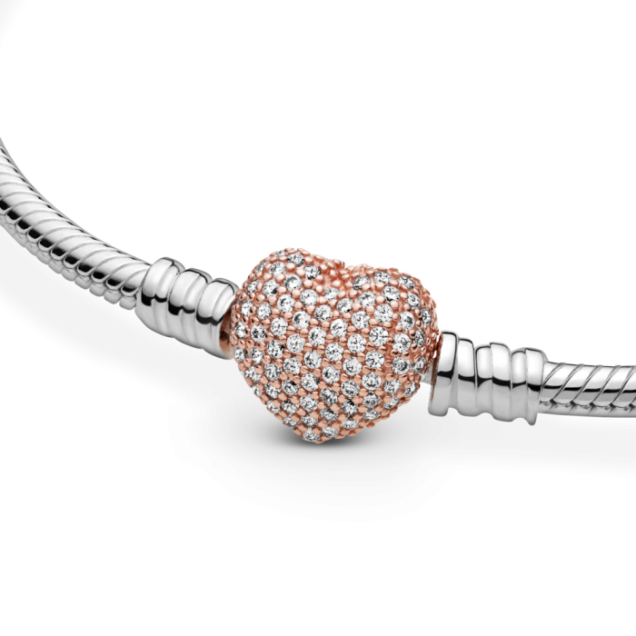Pandora Moments Pavé Heart Clasp Snake Chain Bracelet
