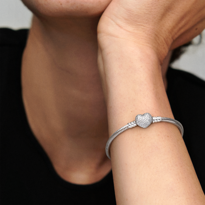 む*む様 16cm Sparkling Heart & Snake Chain Moments Sparkling Heart & Snake Chain Bracelet