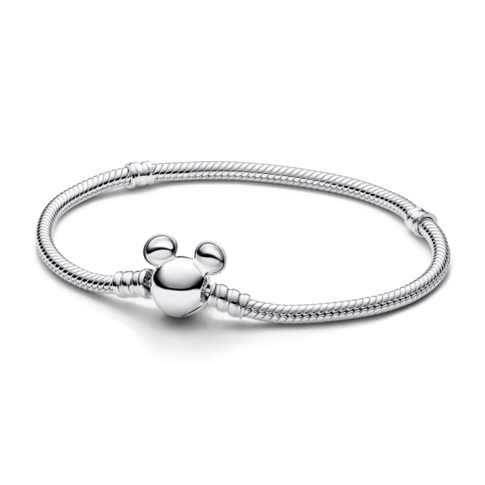 PANDORA Disney ミッキーマウス ブレスレットセーフティチェーン付き Disney Mickey Mouse Clasp Moments Snake Chain Bracelet
