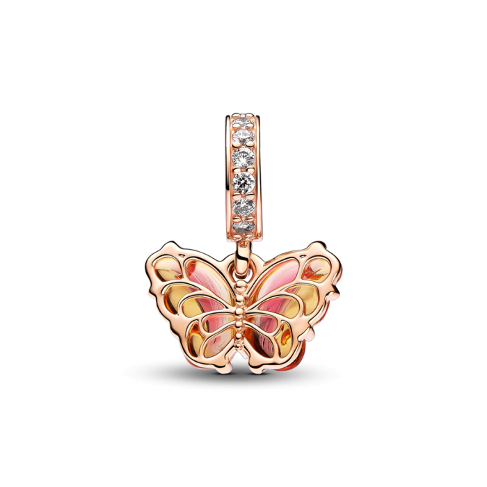 Pink & Yellow Murano Glass Butterfly Dangle Charm